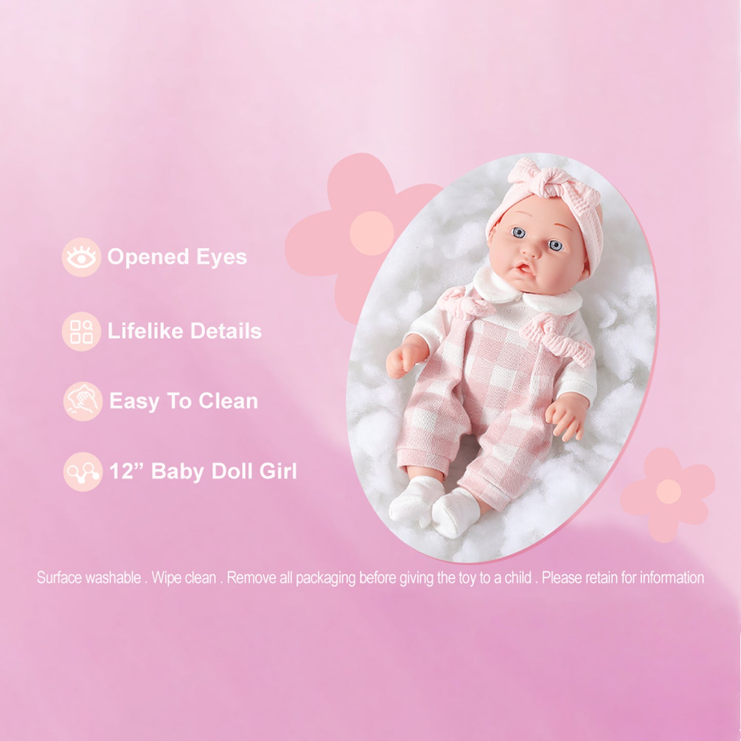 Enjoyin 12 inches Baby Doll Playset Including Pacifier, Feeding Bottle and Blanket. Gift Idea for Ages 3+