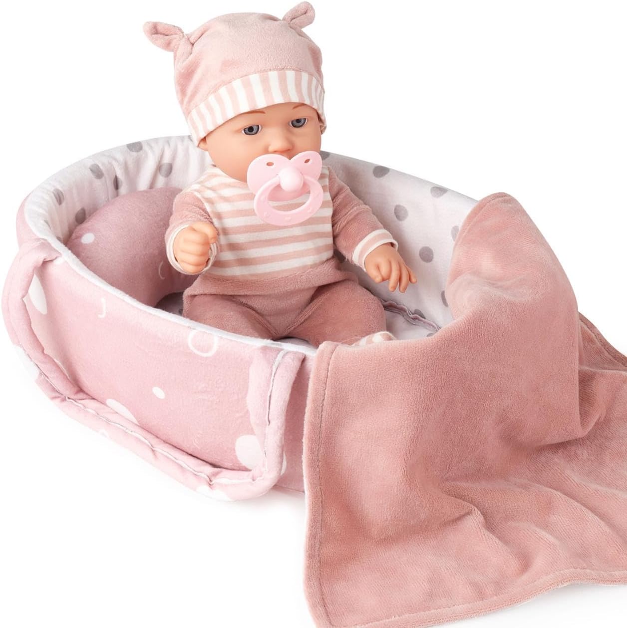 Enjoyin 12'' Baby Doll Playset with Accessories Includes Carrier Bassinet Bed, Pacifier, Blanket, and Pillow
