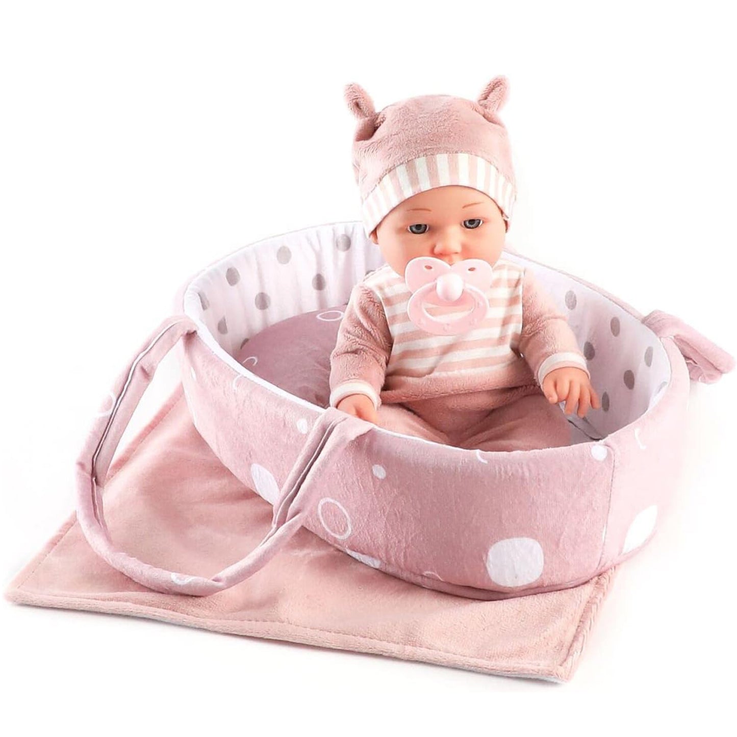 Enjoyin 12'' Baby Doll Playset with Accessories Includes Carrier Bassinet Bed, Pacifier, Blanket, and Pillow