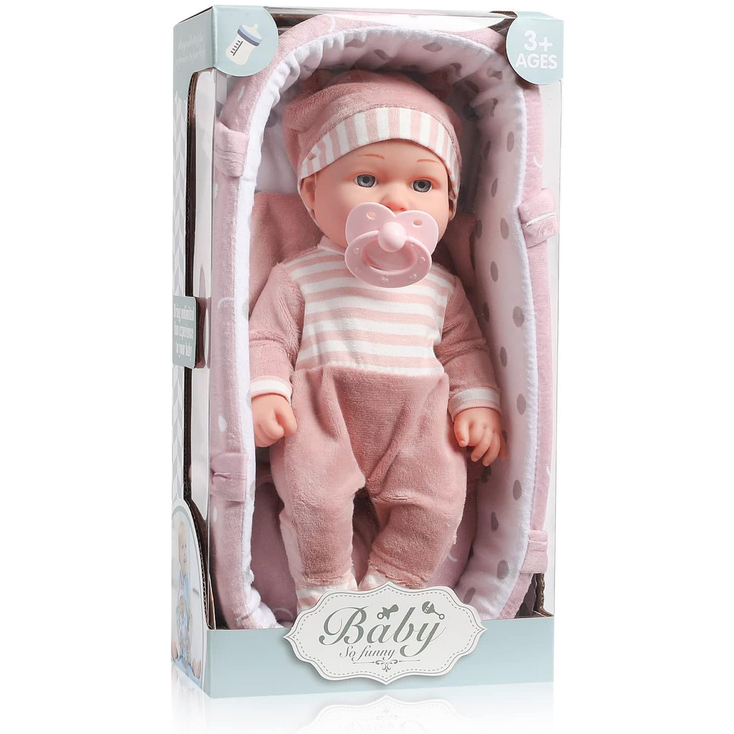 Enjoyin 12'' Baby Doll Playset with Accessories Includes Carrier Bassinet Bed, Pacifier, Blanket, and Pillow