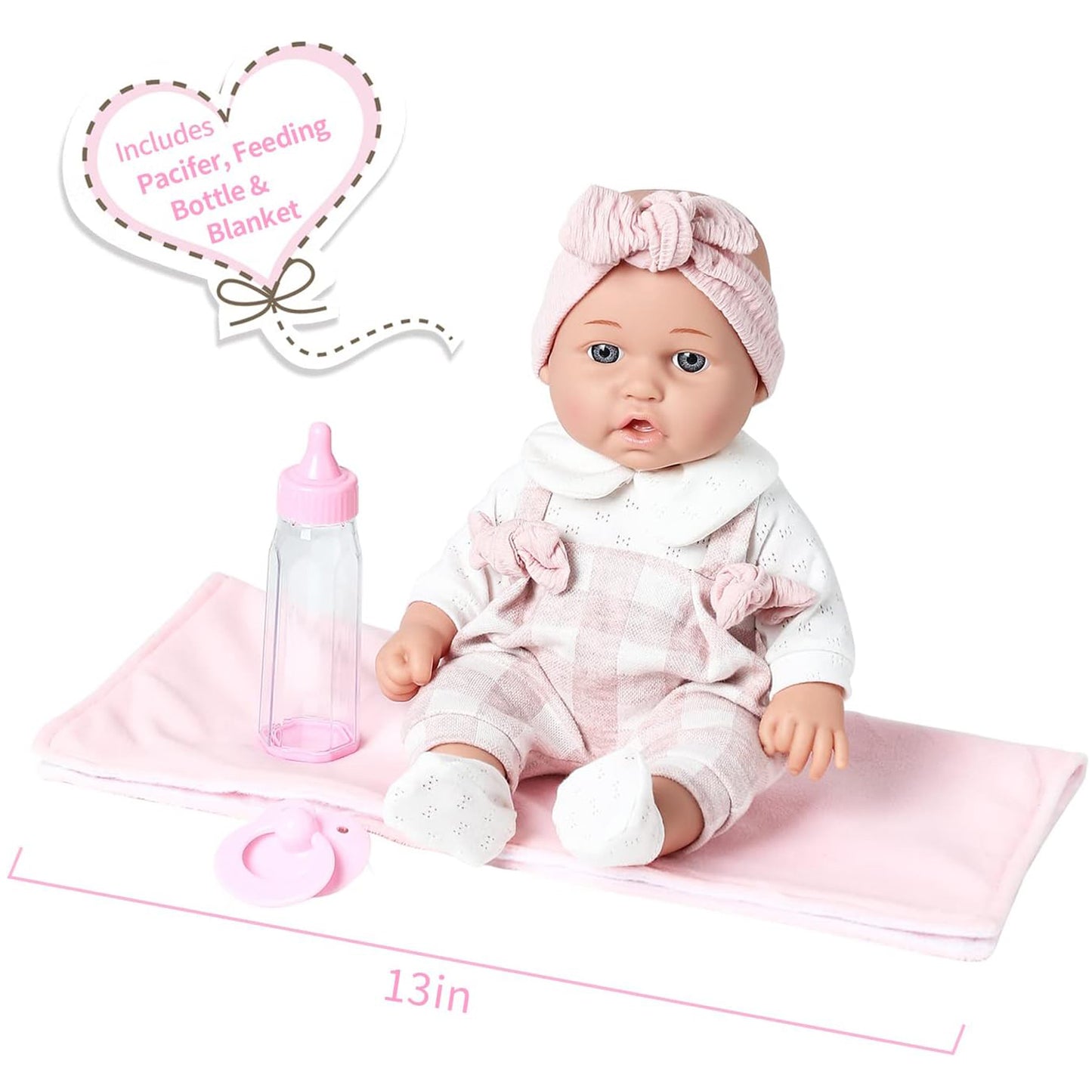 Enjoyin 12 inches Baby Doll Playset Including Pacifier, Feeding Bottle and Blanket. Gift Idea for Ages 3+