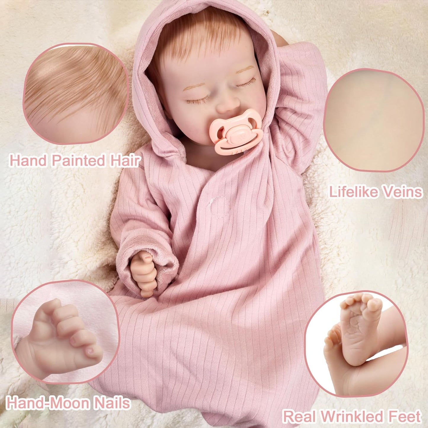 Enjoyin 17 inches Lifelike Reborn Baby Dolls with Accessories Includes Pacifier and Fabric Diaper