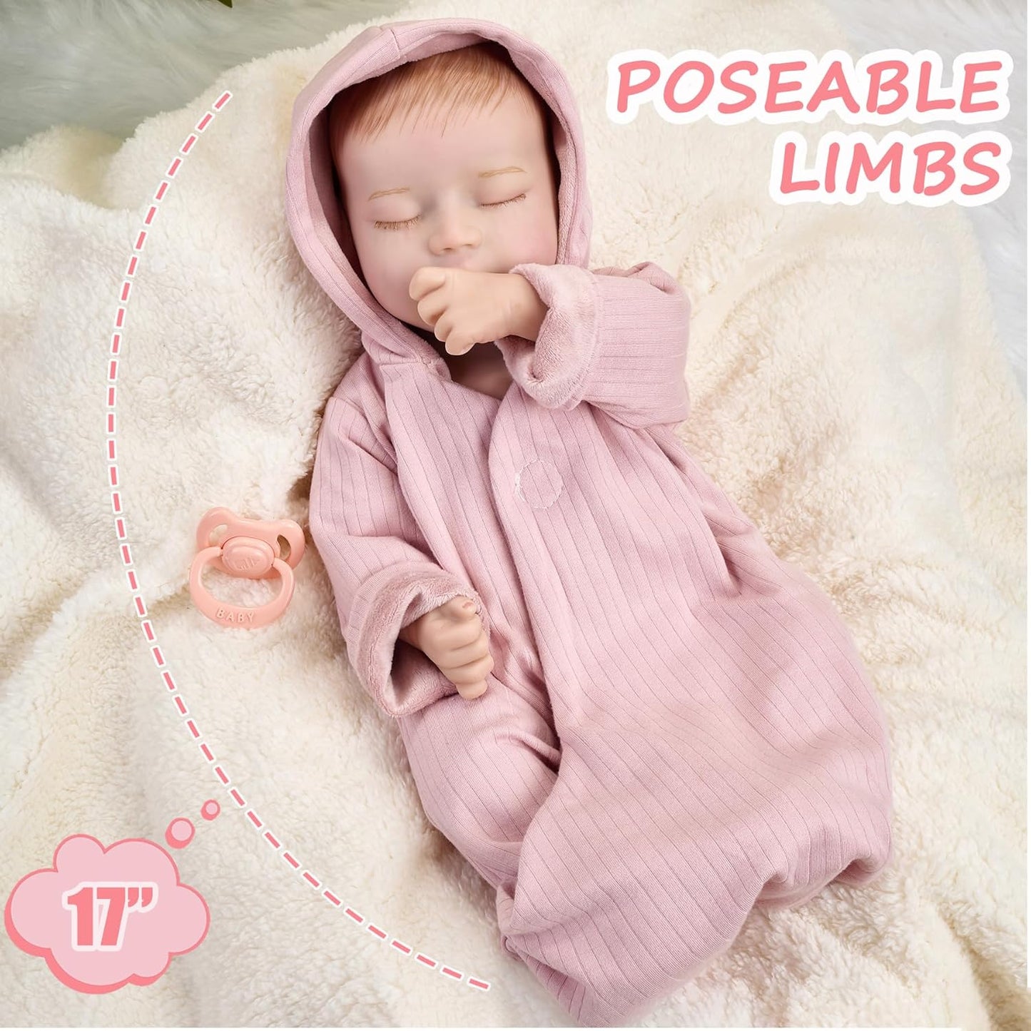 Enjoyin 17 inches Lifelike Reborn Baby Dolls with Accessories Includes Pacifier and Fabric Diaper