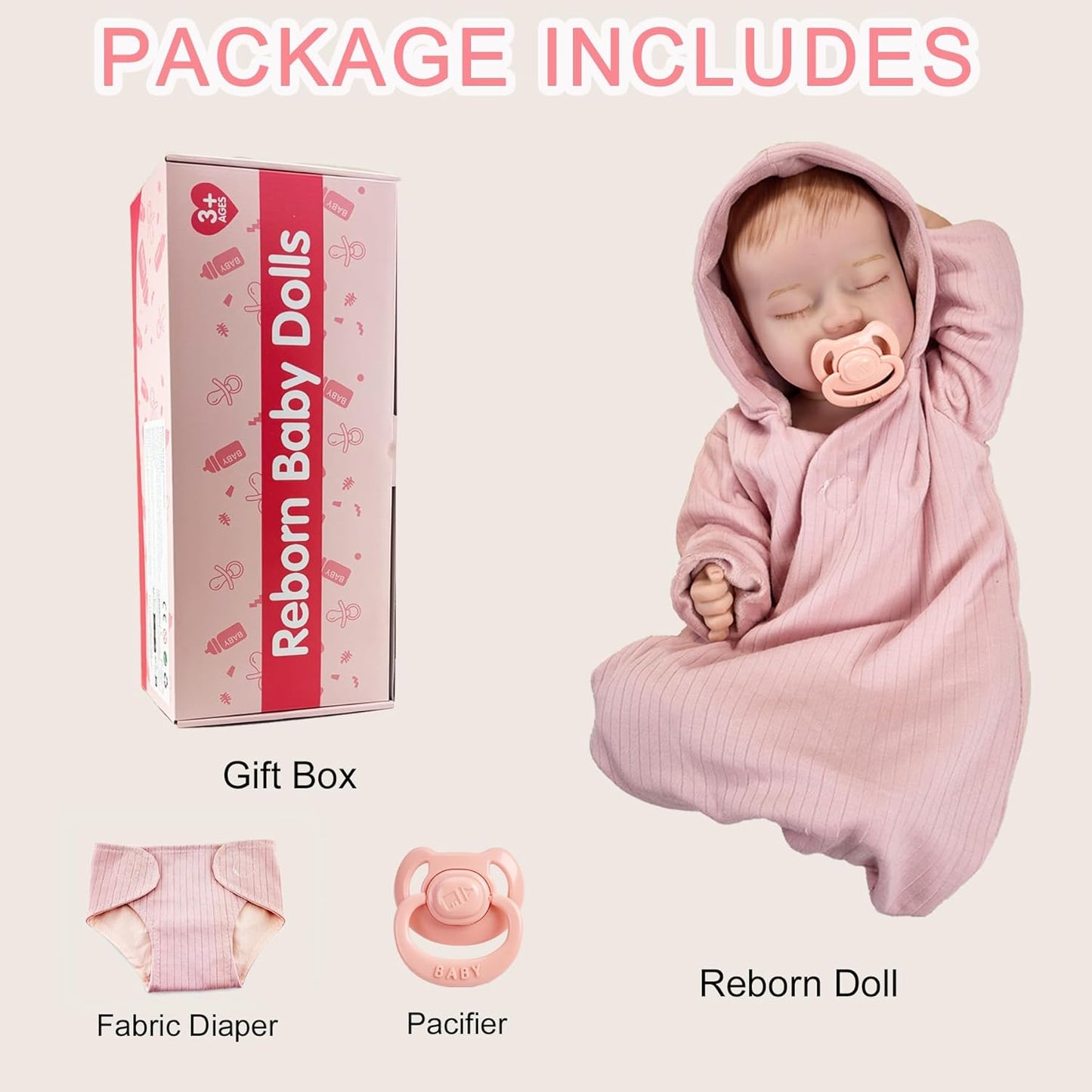Enjoyin 17 inches Lifelike Reborn Baby Dolls with Accessories Includes Pacifier and Fabric Diaper