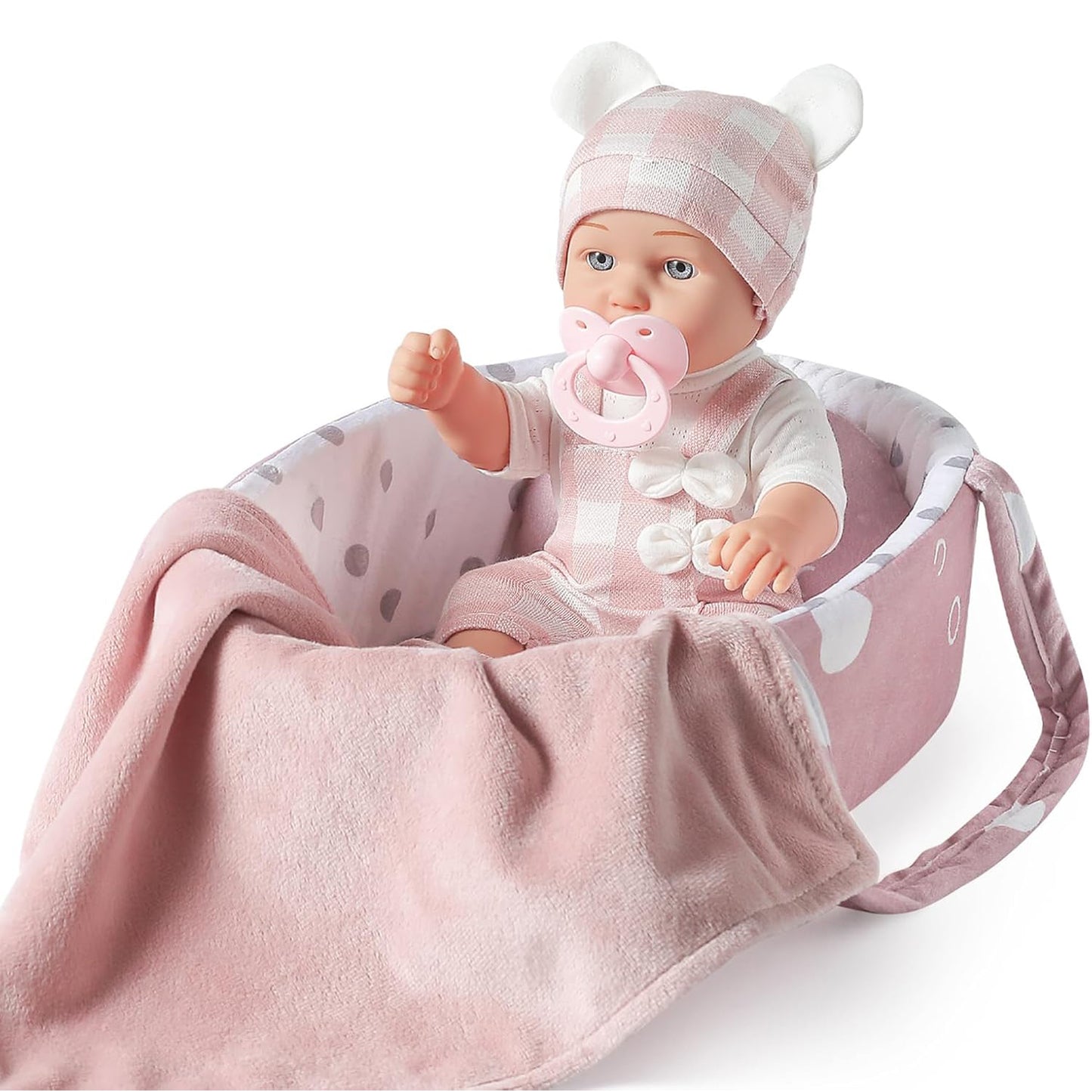 Enjoyin 12 Inches Baby Doll Toys Set with Accessories, Includes Baby Doll Carrier Bassinet Bed, Pacifier and Blanket