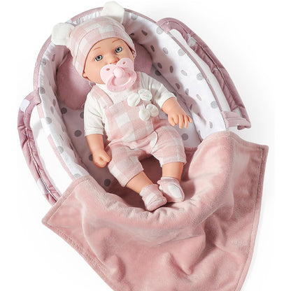 Enjoyin 12 Inches Baby Doll Toys Set with Accessories, Includes Baby Doll Carrier Bassinet Bed, Pacifier and Blanket