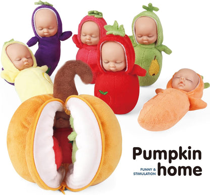 Enjoyin 4 Inches Mini Baby Dolls Playset Includes 6 Pcs Soft Baby Dolls and a Plush Pumpkin Storage Bag