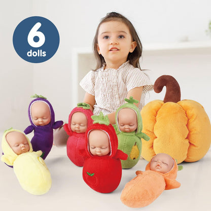 Enjoyin 4 Inches Mini Baby Dolls Playset Includes 6 Pcs Soft Baby Dolls and a Plush Pumpkin Storage Bag